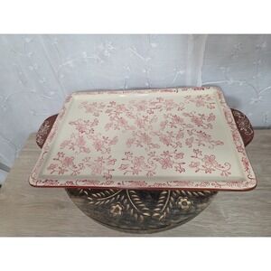 Temptations by Tara Floral Lace Rectangular Serving /Baking Tray Platter  Red